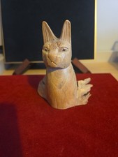 Unique Hand Carved Wooden Cat Figure Nieve Rustic Folk Art 12cm Tall