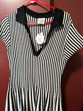 FCT With Love Women's XL Black & White Striped Knit V-Neck Fit & Flare Dress
