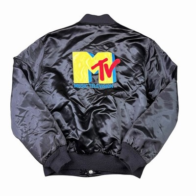 Vintage 80s MTV Satin Bomber Jacket Made in USA Rare Adult Size