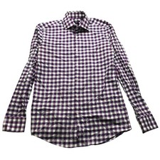 Hugo Boss Long Sleeve Button Up Shirt Mens Medium 15 1/2 Slim Fit Plaid Purple