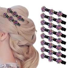 8 Pcs Sparkling Crystal Stone Braided Hair Clips, Short Women's Braided Duckb...