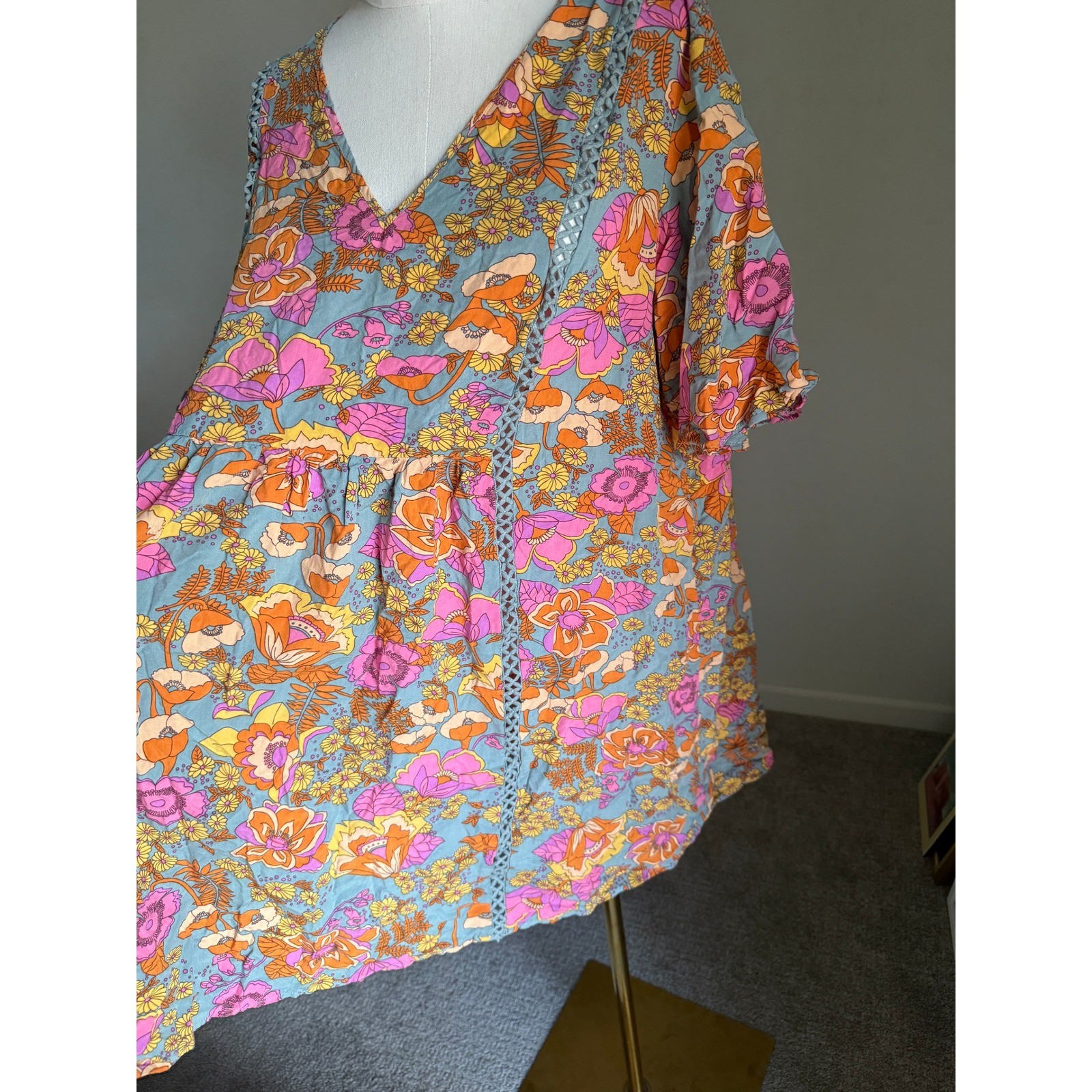 Rusttydustty Floral Print Dress OXL Boho Cottagecore Festival V Neck