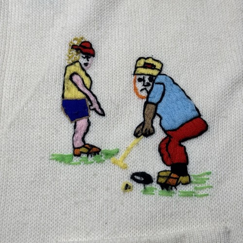 Andreno Argento Women's Cardigan Vintage White Embroidered Novelty Golf Large - Picture 6 of 13