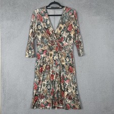 Peruvian Connection Dress Womens Medium Floral Pleated Midi 3/4 Sleeve Boho