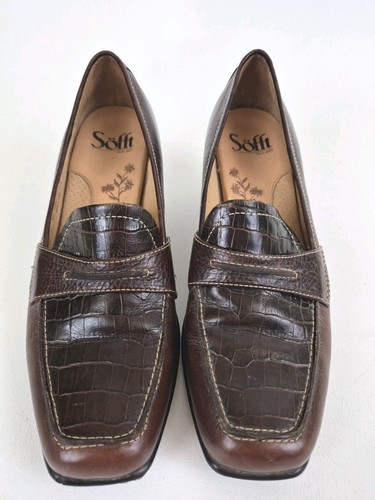 Sofft Brown Leather Loafers Croc Embossed Womens Size 8N - Bild 2 von 11