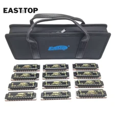 EASTTOP T008K-12 10Holes Harp Diatonic Blues Harmonica Set Of 12 Mouth Organ Set