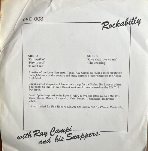 RAY CAMPI & HIS SNAPPERS ROCKABILLY EP 1978 HAND SIGNED 45 PFE 003 GREEN VINYL - Picture 5 of 6