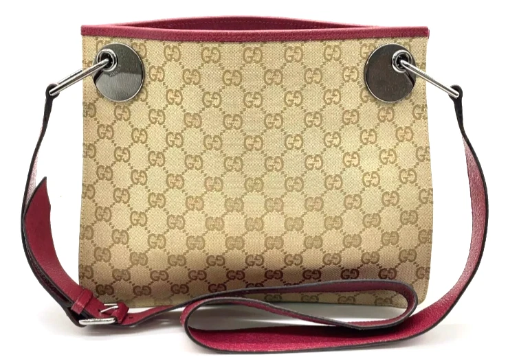 Authentique sac à main bandoulière Gucci GG monogramme toile beige x bordeaux