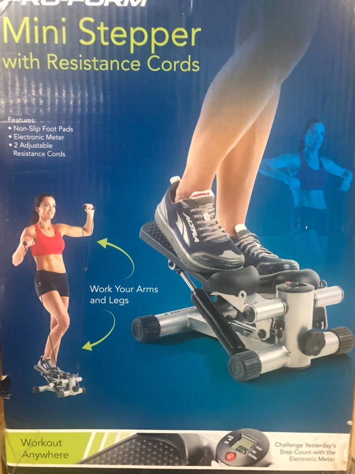 Mini paso a paso pro-form con cable de resistencia. Almohadillas antideslizantes para pies, medidor electrónico Foto 3 de 4