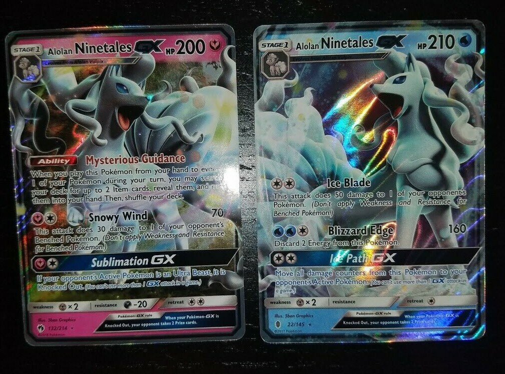 2x ULTRA RARE Alolan Ninetales GX (FAIRY + WATER TYPE) 132/214 22