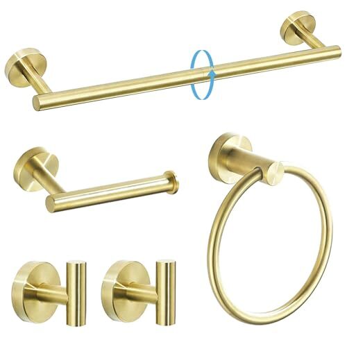 Brushed Gold Bathroom Hardware Set 5 Piece Sus304 Stainless Steel Bath Towel Bar - Picture 1 of 7