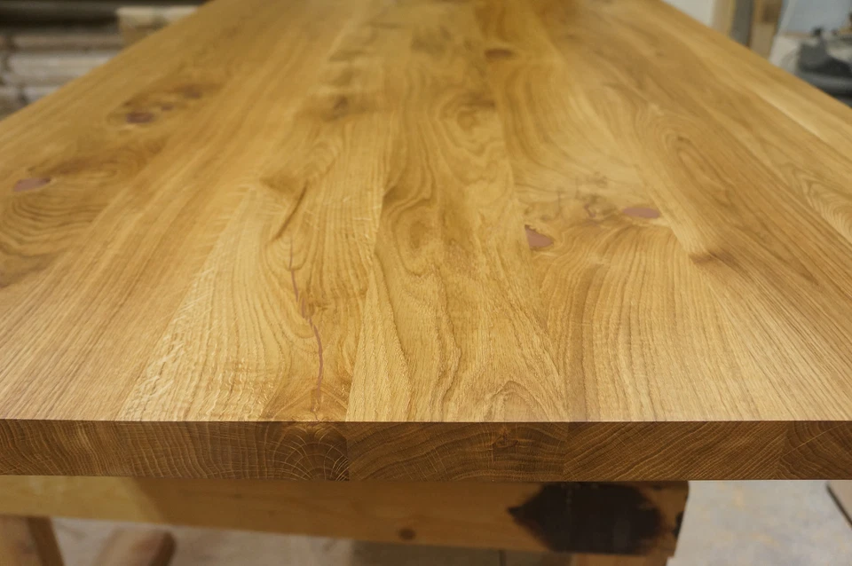 Tablero de mesa tablero de madera maciza pedestal mesa de comedor roble rústico 40 mm DL aceitado natural - Imagen 4 de 4