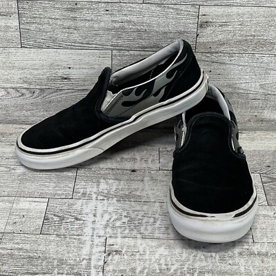 Vans Slip On Black Suede Flame Classic Sneakers Youth Size 2.5