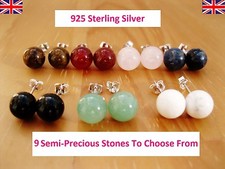 925 Sterling Silver - Semi-Precious Gemstones Round Stud Earrings 7-8mm Size