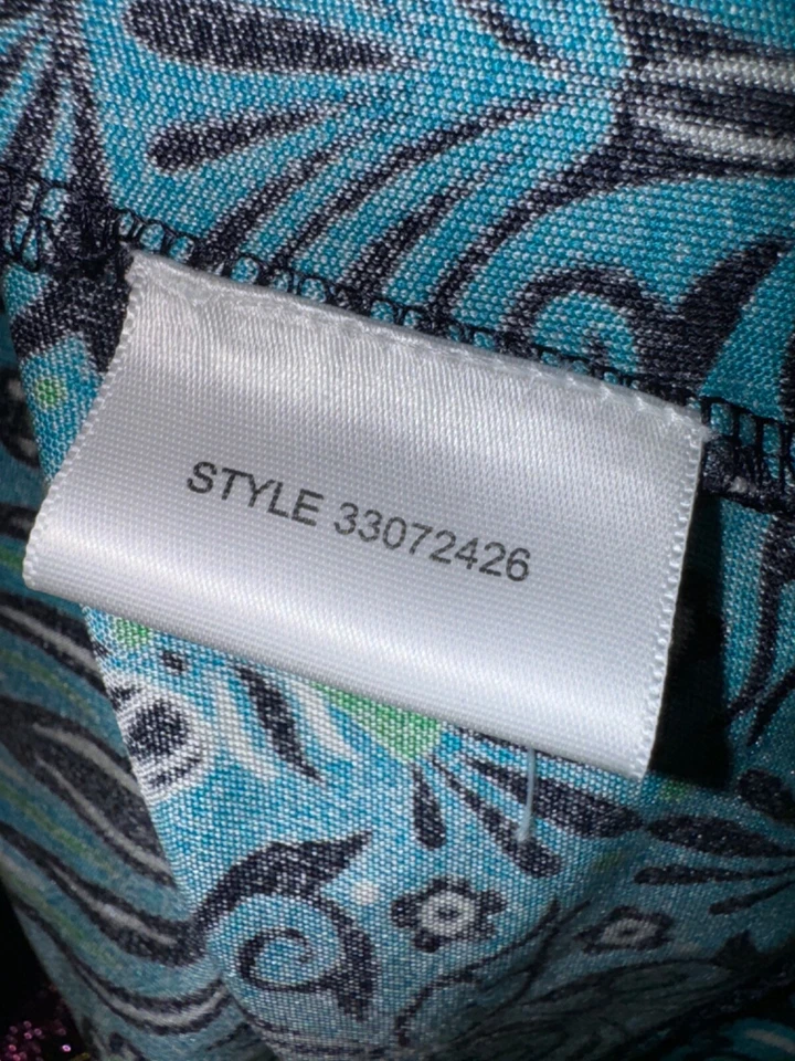 Vestido justo Tory Burch 100% seda jersey padrão turquesa manga 3/4 pequeno - Imagem 4 de 4