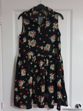ATMOSPHERE BLACK PRETTY RED GREY FLORAL COLLARED BUTTON FLOATY TEA SKATER DRESS