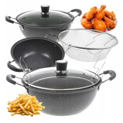 Topf 26cm 4L Rührpfanne mit Glasdeckel Edelstahlsieb Grau Neu