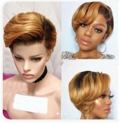 L Part Lace Front Human Hair Wigs Brazilian Hair Wig Blonde Black Pixie Cut Wig 