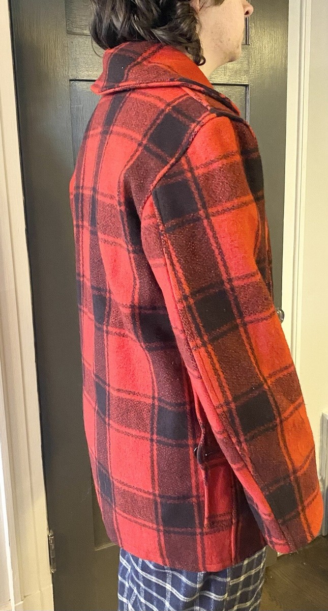 Chippewa Woolen Mills Wool Coat Buffalo Plaid Red Mens 40s Chippewa Woolen Mills Wool Coat Buffalo Plaid Red Mens 40s