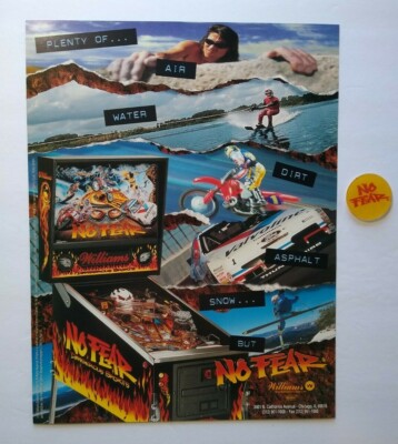 No Fear Pinball Machine FLYER + NOS Plastic Promo FOB Game Logo Original 1995  