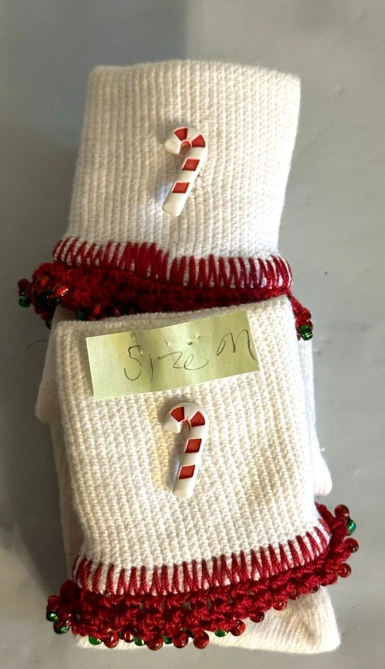 Calcetines Bobby Blancos Niñas con Acentos Navideños Cosidos Talla Med NUEVO Foto 2 de 4