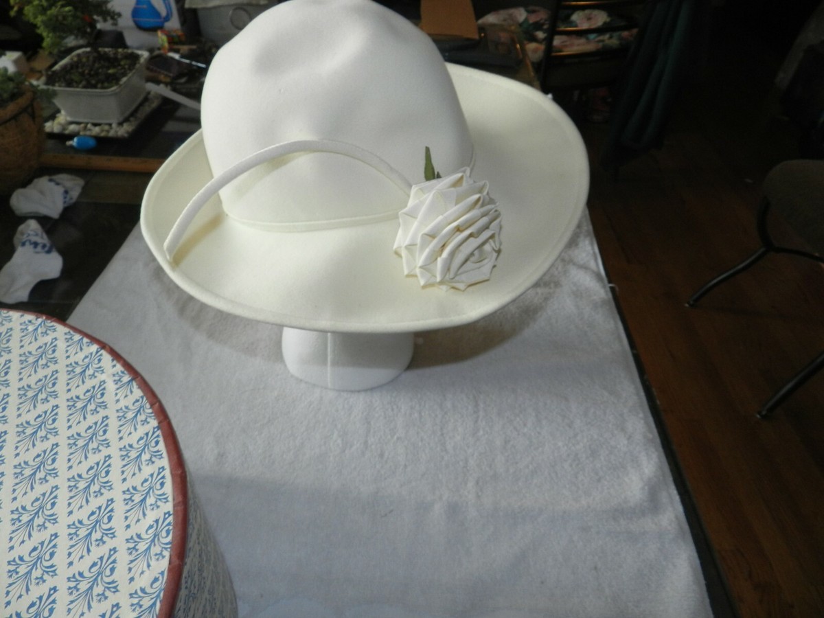 NWT Original Mr. John Classic Wide Brim Hat w/Mettalic Gold Large Rose Flower Mr Hi main image 2