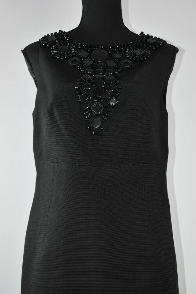 Per Se Sz 8 Sleeveless Black Sheath Cocktail Dress Embellished Collar Lined 10UK Foto 2 de 4
