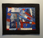 #4 Patriotic Red White Blue Upcycled Fiber Textile Crazy Quilt Art Place Mat