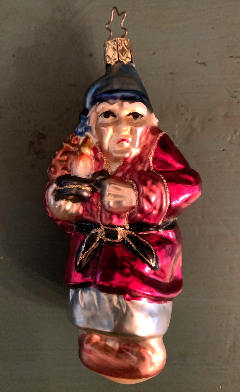 Vintage EBENEZER SCROOGE Fine Blown Glass Christmas Ornament GERMANY Tannenbaum