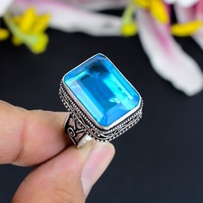 Blue Topaz Gemstone Ring Handmade Jewelry 925 Sterling Silver Bohemian Ring