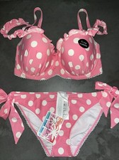 Ladies Pink  White Spotty Floozie Frost French Bikini Size 10 Bottoms 36G Top