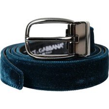 DOLCE & GABBANA Belt Blue Velvet Leather Silver Metal Buckle 95cm / 38in 970usd