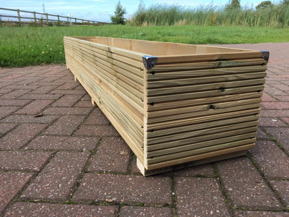 1.8m JUMBO LARGE 6ft Long Wooden Timber Decking Planter Trough Garden Flower - Image 3 of 4
