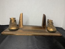 Vintage Bronze Metal Baby Shoe Picture Frame Fine Details Elegant Base Heavy