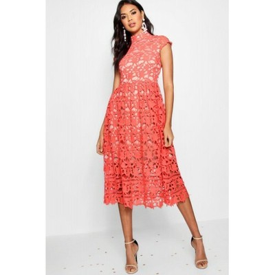 boutique lace high neck skater dress