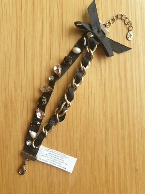 ACCESSOIRE Armband schwarz mit Bronzekette und Edelsteindetail UVP10  Geschenkidee  
