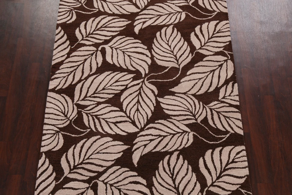 Nature Print Abstract Modern Oriental Area Rug Hand-Tufted Wool 5x8 Brown Carpet - Image 4 of 4