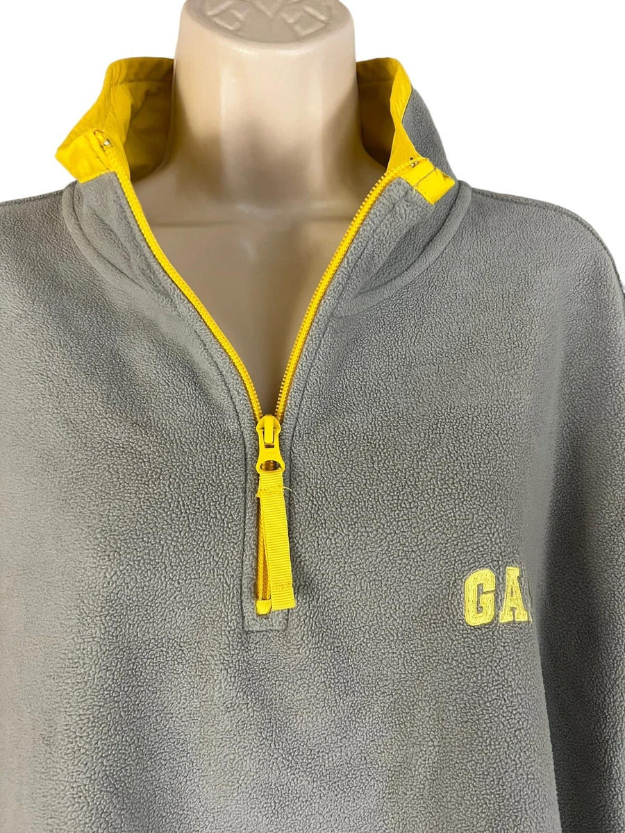 GAP Womens XXL Pullover Long Sleeve Half Zip Sweatshirt Gray Yellow Trim