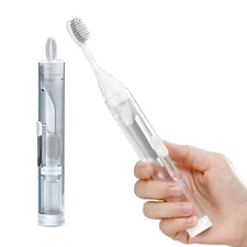 3 in 1 portable travel toothbrush Built-in Refillable Toothpaste Tube