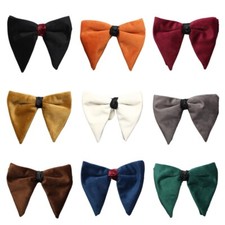 Men Fashion Velvet Pre-tied Big Bowtie Solid Color Adjustable Oversized Bow Tie