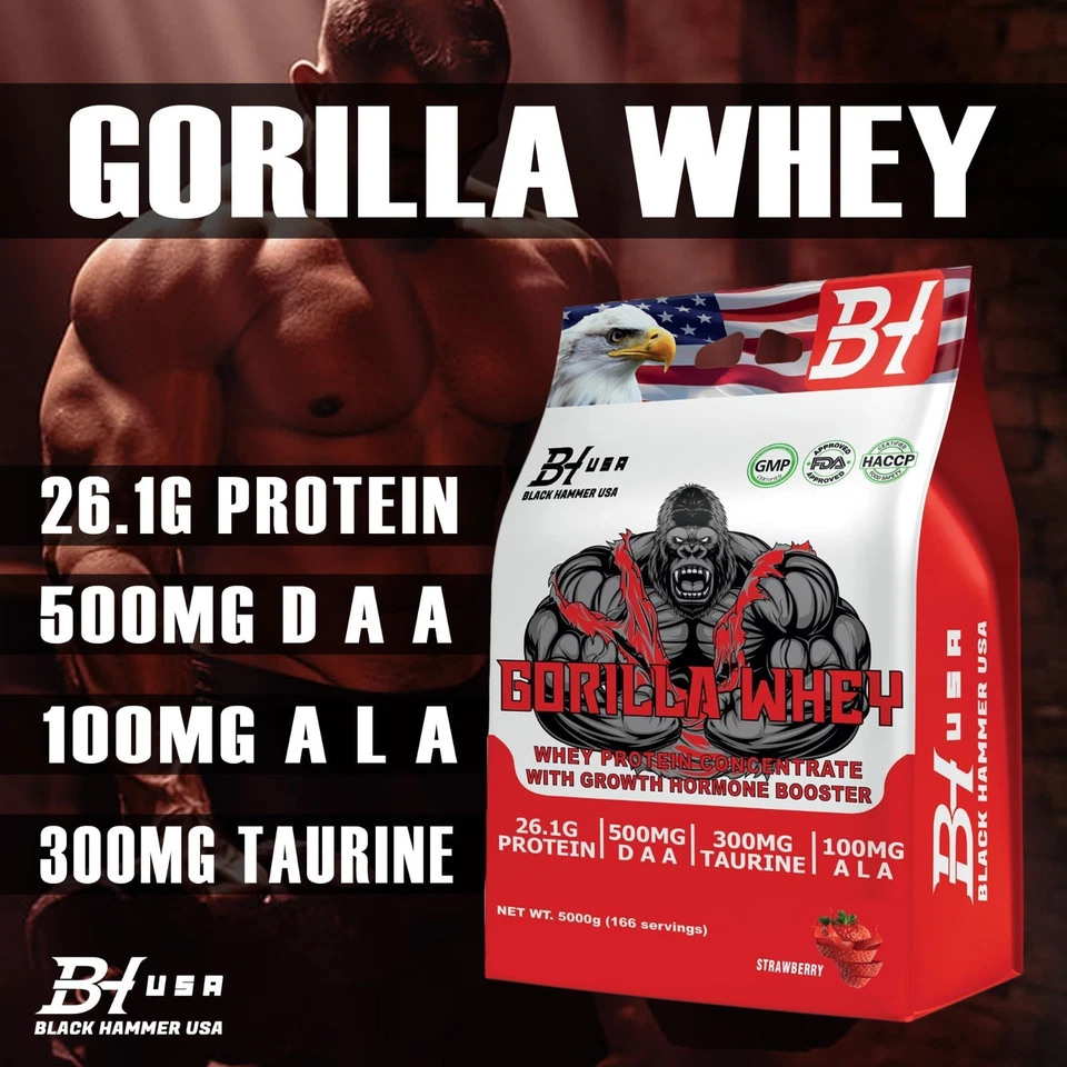 Gorilla Whey 5KG Protein+ EAA Power & Free BCAA Muscle Growth | Black Hammer USA - Bild 3 von 4