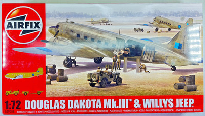 1/72 Douglas DAKOTA Mk.III & jeep by Airfix. Beautiful new Airfix, Free ship.