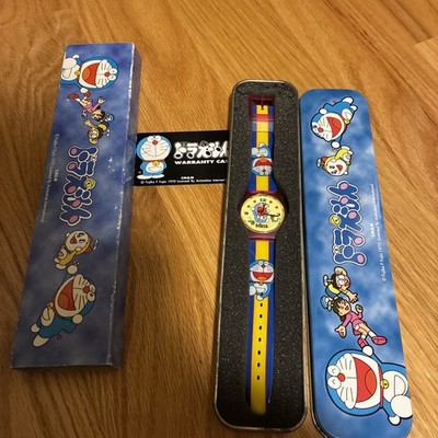 Vintage 1970 Fujiko F Fujio RARE Tin Case Doraemon Cat Cartoon Wristwatch Watch 