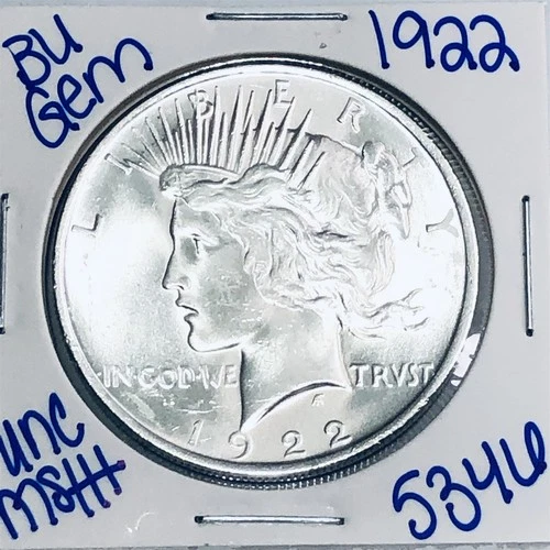 1922 BU UNCIRCULATED SILVER PEACE DOLLAR AUTHENTIC U.S. MINT FREE SHIPPING 5346