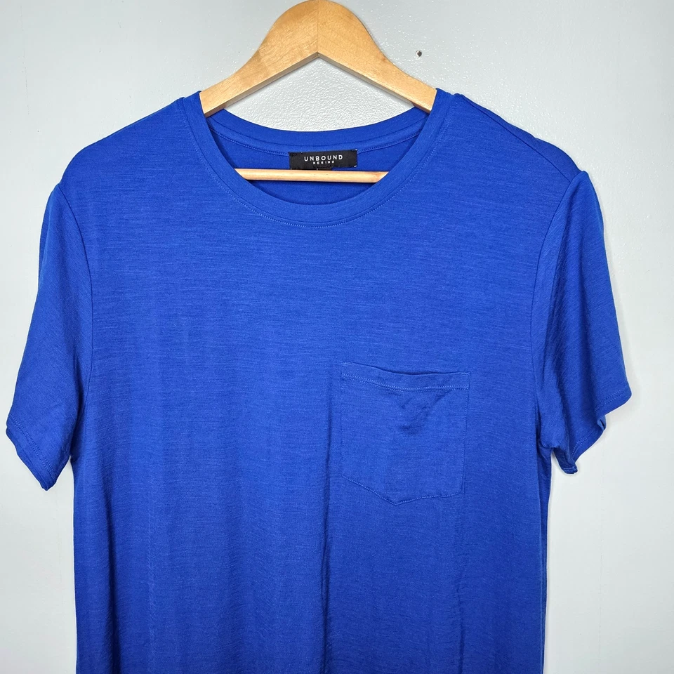 UNBOUND MERINO T-Shirt Dress Large Blue Chest Pocket Short Sleeve Light Fast Dry - Image 2 of 4