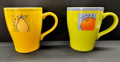 Vintage 90er Rayware Obstbecher x2 - Birne & Orange - Retro handbemalt Stil GC