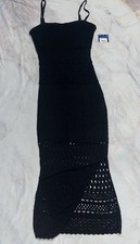 Arizona Black Crochet Midi Dress Juniors Size L Bodycon Whimsygoth Fairy Grunge