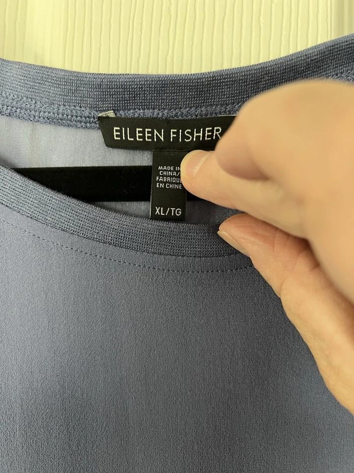 Camisa Poncho Eileen Fisher Mujer Talla XL 100% Seda Fluida Top Blusa Superposición Azul Foto 3 de 4