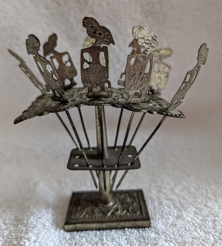 Unique Antique hor d'oeuvres 8 in set with brass holder Egyptian Design?
