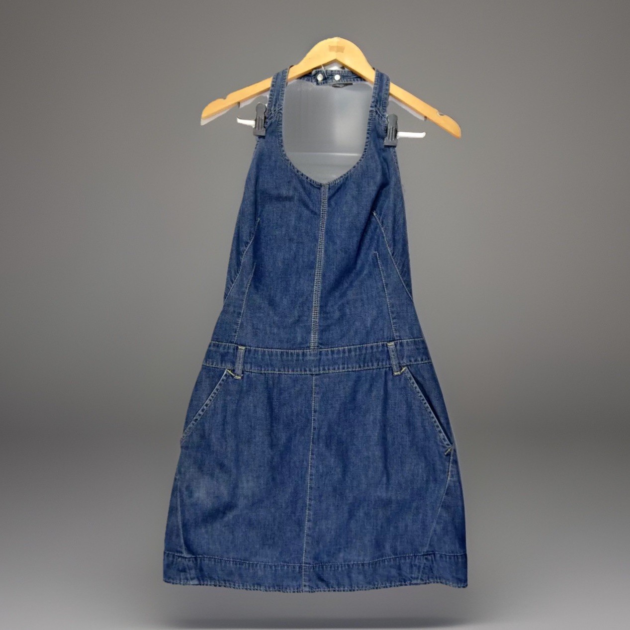 vintage LEVIS ENGINEERED Halterneck Mini DRESS SIZE Small 8 UK denim pinafore